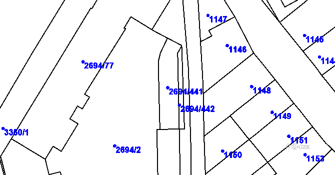 Parcela st. 2694/441 v KÚ Pelhřimov, Katastrální mapa