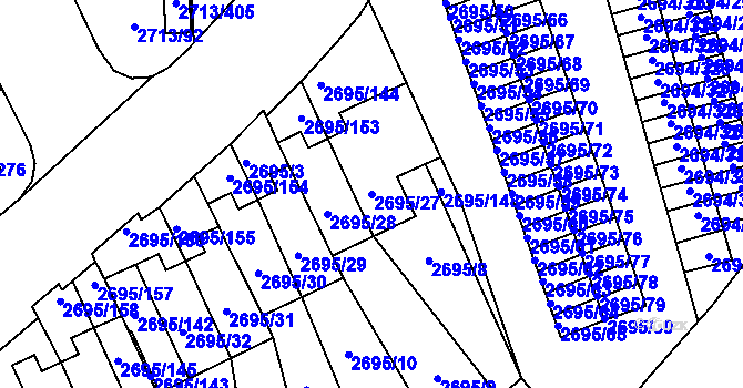 Parcela st. 2695/27 v KÚ Pelhřimov, Katastrální mapa