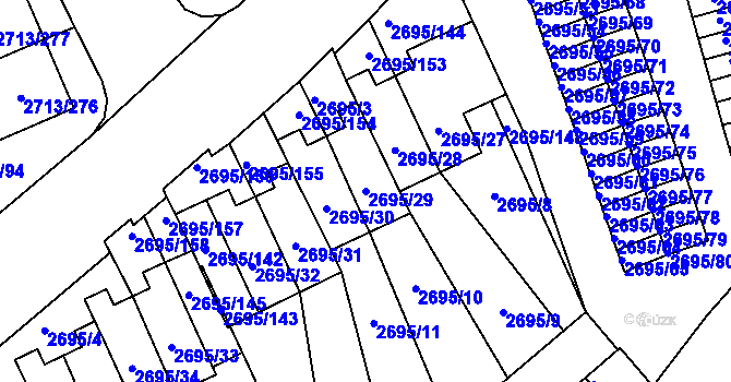 Parcela st. 2695/29 v KÚ Pelhřimov, Katastrální mapa