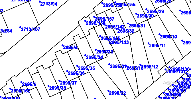 Parcela st. 2695/33 v KÚ Pelhřimov, Katastrální mapa