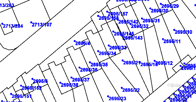 Parcela st. 2695/34 v KÚ Pelhřimov, Katastrální mapa
