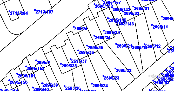 Parcela st. 2695/35 v KÚ Pelhřimov, Katastrální mapa