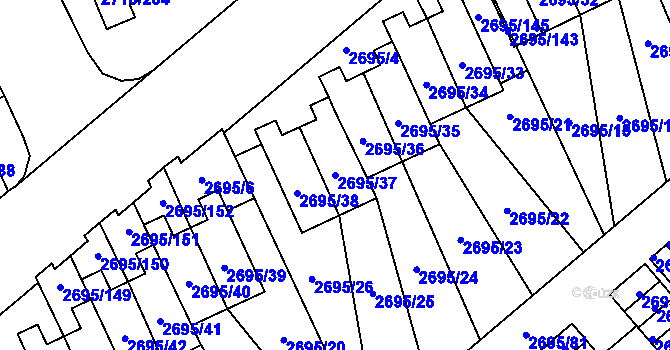Parcela st. 2695/37 v KÚ Pelhřimov, Katastrální mapa