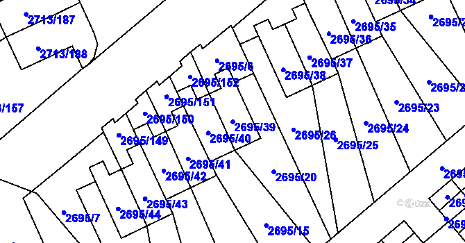 Parcela st. 2695/39 v KÚ Pelhřimov, Katastrální mapa