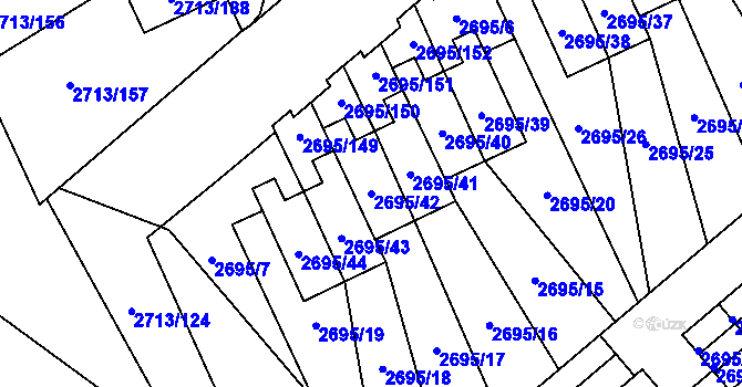Parcela st. 2695/42 v KÚ Pelhřimov, Katastrální mapa