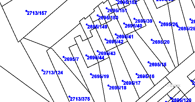 Parcela st. 2695/43 v KÚ Pelhřimov, Katastrální mapa
