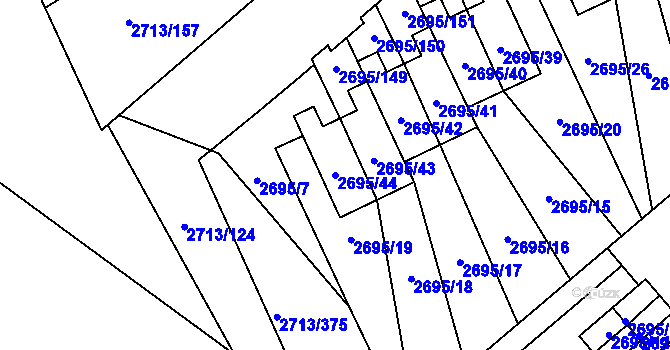 Parcela st. 2695/44 v KÚ Pelhřimov, Katastrální mapa