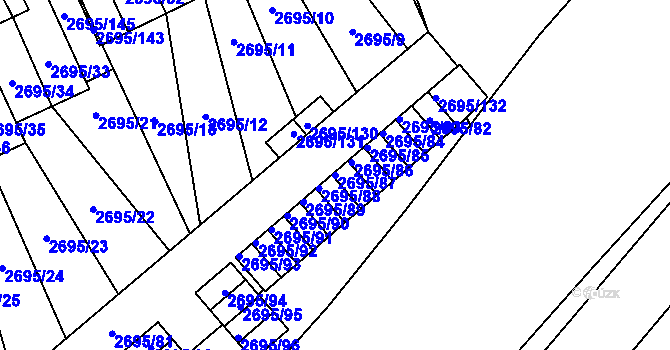 Parcela st. 2695/87 v KÚ Pelhřimov, Katastrální mapa