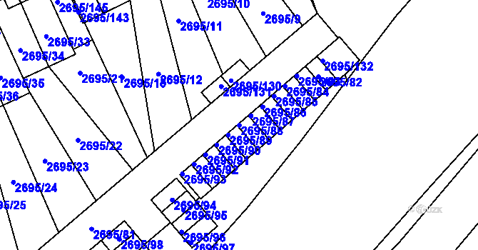 Parcela st. 2695/88 v KÚ Pelhřimov, Katastrální mapa