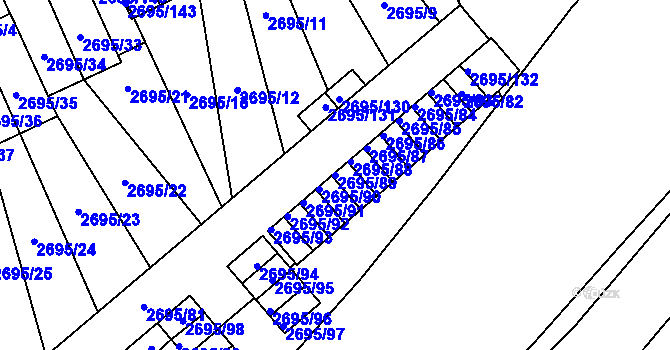 Parcela st. 2695/89 v KÚ Pelhřimov, Katastrální mapa