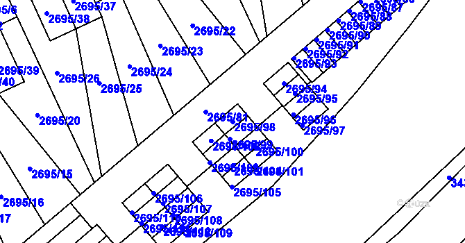Parcela st. 2695/98 v KÚ Pelhřimov, Katastrální mapa