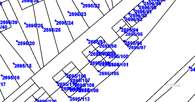 Parcela st. 2695/99 v KÚ Pelhřimov, Katastrální mapa