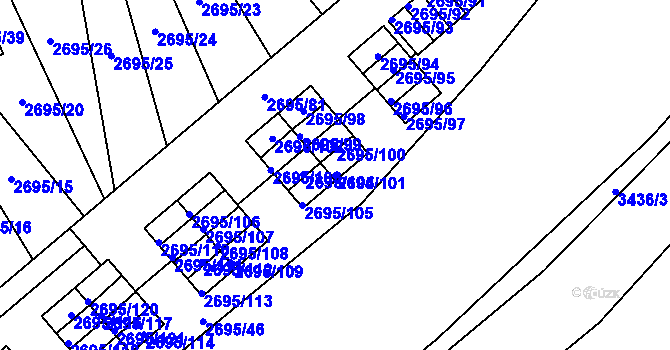 Parcela st. 2695/101 v KÚ Pelhřimov, Katastrální mapa