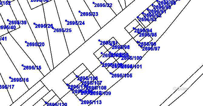 Parcela st. 2695/102 v KÚ Pelhřimov, Katastrální mapa