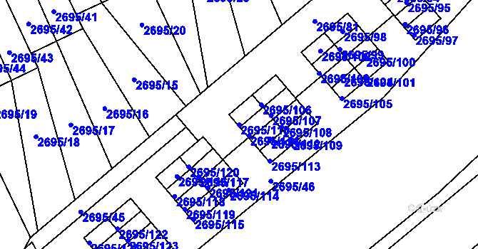 Parcela st. 2695/110 v KÚ Pelhřimov, Katastrální mapa