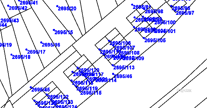 Parcela st. 2695/111 v KÚ Pelhřimov, Katastrální mapa