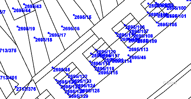 Parcela st. 2695/120 v KÚ Pelhřimov, Katastrální mapa