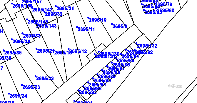 Parcela st. 2695/130 v KÚ Pelhřimov, Katastrální mapa