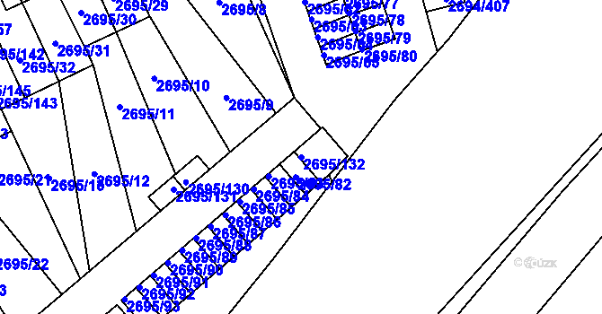 Parcela st. 2695/132 v KÚ Pelhřimov, Katastrální mapa