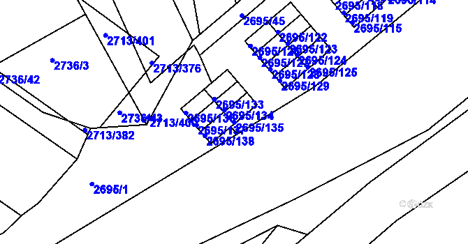 Parcela st. 2695/135 v KÚ Pelhřimov, Katastrální mapa