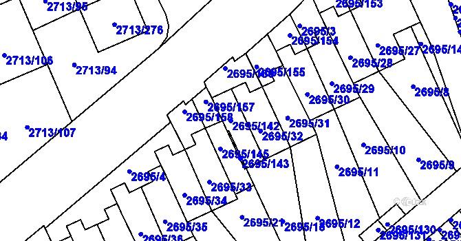 Parcela st. 2695/142 v KÚ Pelhřimov, Katastrální mapa