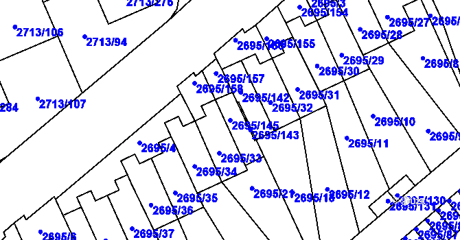 Parcela st. 2695/145 v KÚ Pelhřimov, Katastrální mapa