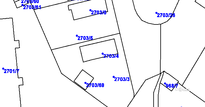 Parcela st. 2703/4 v KÚ Pelhřimov, Katastrální mapa