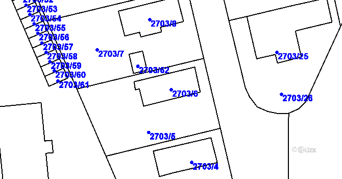 Parcela st. 2703/6 v KÚ Pelhřimov, Katastrální mapa