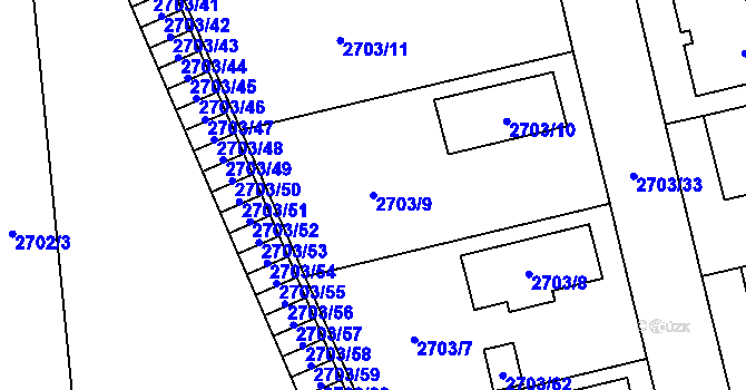 Parcela st. 2703/9 v KÚ Pelhřimov, Katastrální mapa