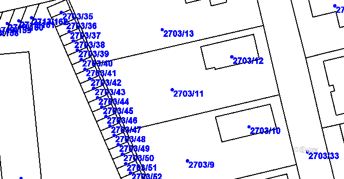 Parcela st. 2703/11 v KÚ Pelhřimov, Katastrální mapa