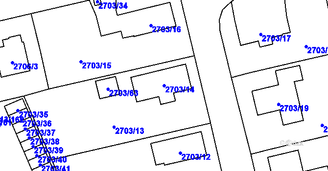 Parcela st. 2703/14 v KÚ Pelhřimov, Katastrální mapa
