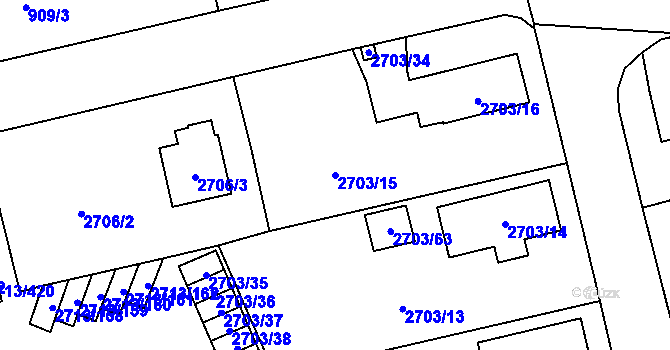 Parcela st. 2703/15 v KÚ Pelhřimov, Katastrální mapa