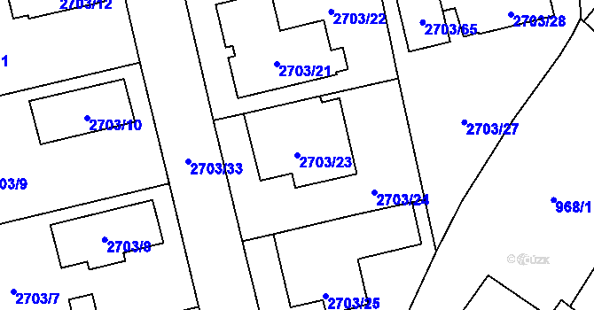 Parcela st. 2703/23 v KÚ Pelhřimov, Katastrální mapa