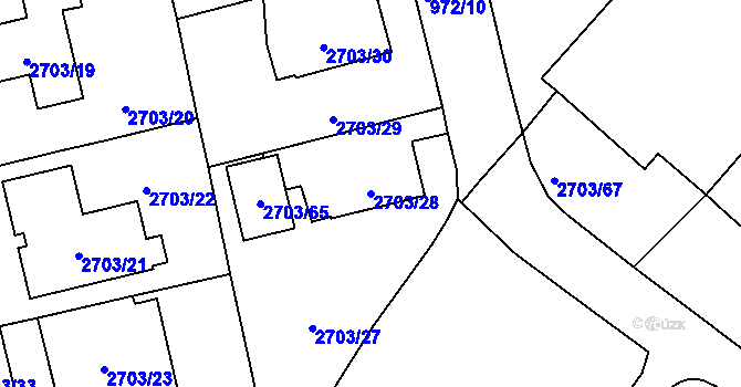 Parcela st. 2703/28 v KÚ Pelhřimov, Katastrální mapa