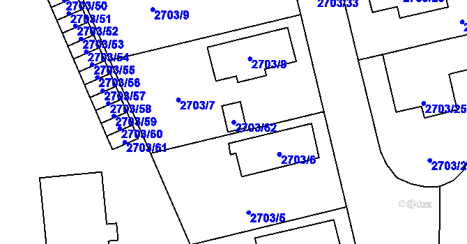 Parcela st. 2703/62 v KÚ Pelhřimov, Katastrální mapa