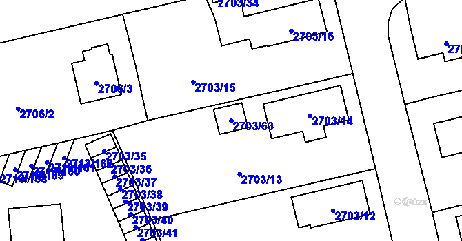 Parcela st. 2703/63 v KÚ Pelhřimov, Katastrální mapa