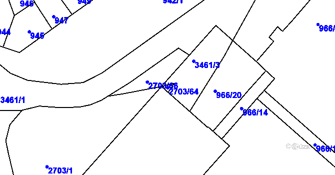 Parcela st. 2703/64 v KÚ Pelhřimov, Katastrální mapa