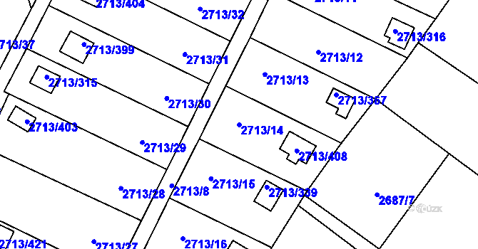 Parcela st. 2713/14 v KÚ Pelhřimov, Katastrální mapa