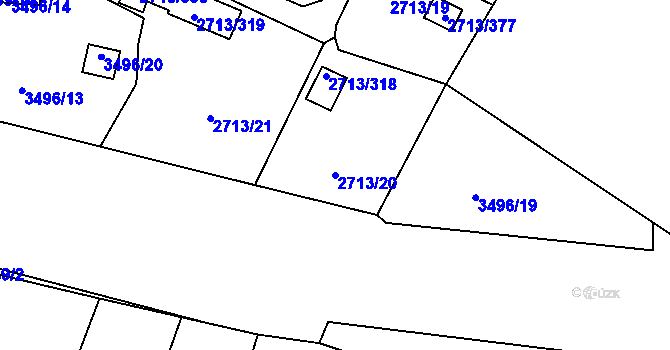 Parcela st. 2713/20 v KÚ Pelhřimov, Katastrální mapa
