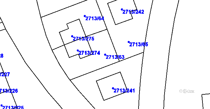 Parcela st. 2713/63 v KÚ Pelhřimov, Katastrální mapa