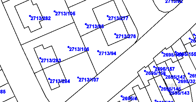 Parcela st. 2713/94 v KÚ Pelhřimov, Katastrální mapa