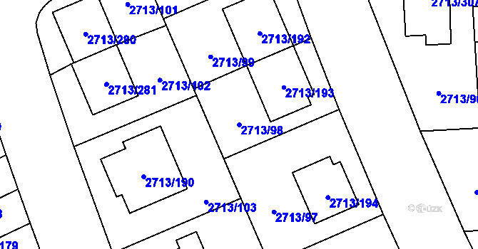 Parcela st. 2713/98 v KÚ Pelhřimov, Katastrální mapa