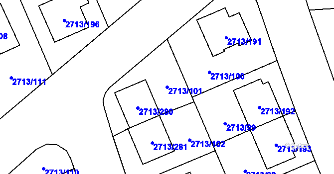 Parcela st. 2713/101 v KÚ Pelhřimov, Katastrální mapa