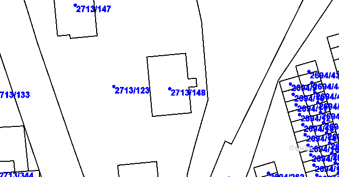 Parcela st. 2713/148 v KÚ Pelhřimov, Katastrální mapa
