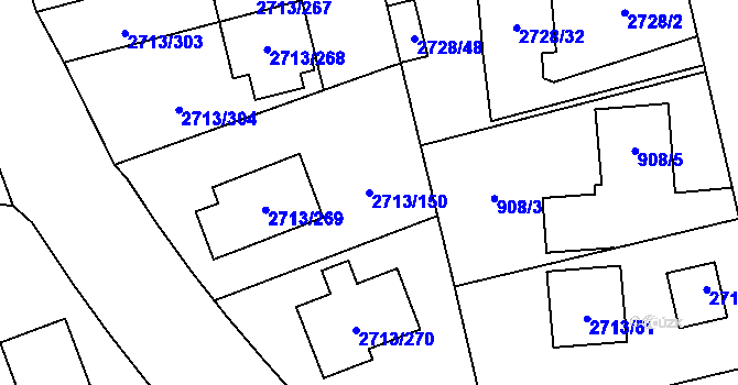 Parcela st. 2713/150 v KÚ Pelhřimov, Katastrální mapa