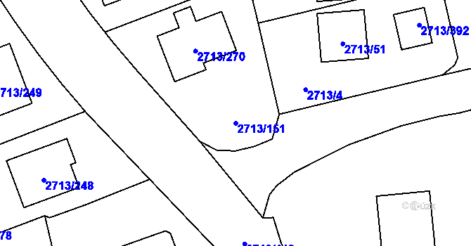 Parcela st. 2713/151 v KÚ Pelhřimov, Katastrální mapa