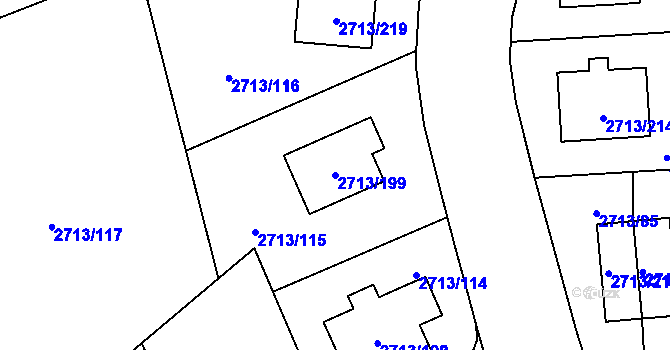 Parcela st. 2713/199 v KÚ Pelhřimov, Katastrální mapa