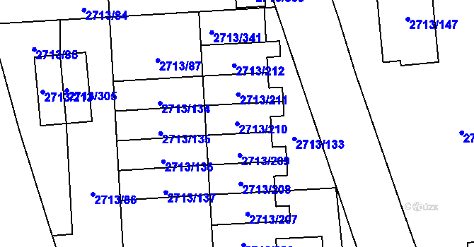 Parcela st. 2713/210 v KÚ Pelhřimov, Katastrální mapa