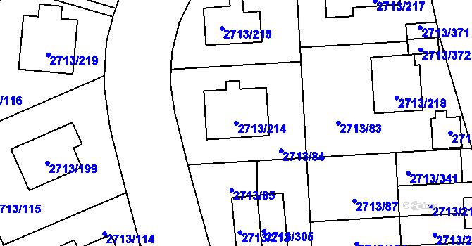 Parcela st. 2713/214 v KÚ Pelhřimov, Katastrální mapa