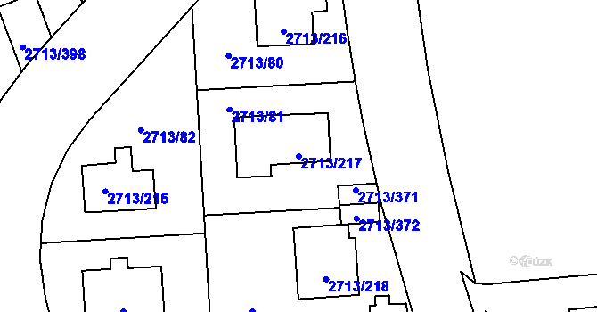 Parcela st. 2713/217 v KÚ Pelhřimov, Katastrální mapa